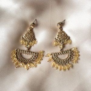 Vintage Bohemian Earrings | with Mustard Yellow beads | Chandelier Earrings